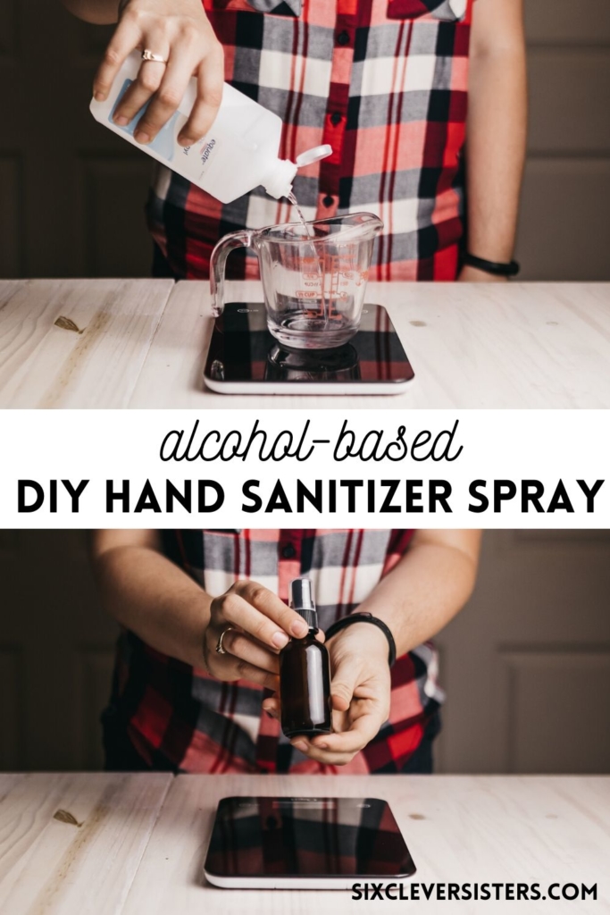 DIY Hand Sanitizer | Hand Sanitizer Spray | DIY Sanitizer | Alcohol-based Hand Sanitizer Spray | This is an easy to make hand sanitizer spray that is alcohol-based but very moisturizing. Find the recipe and tutorial at SixCleverSisters.com