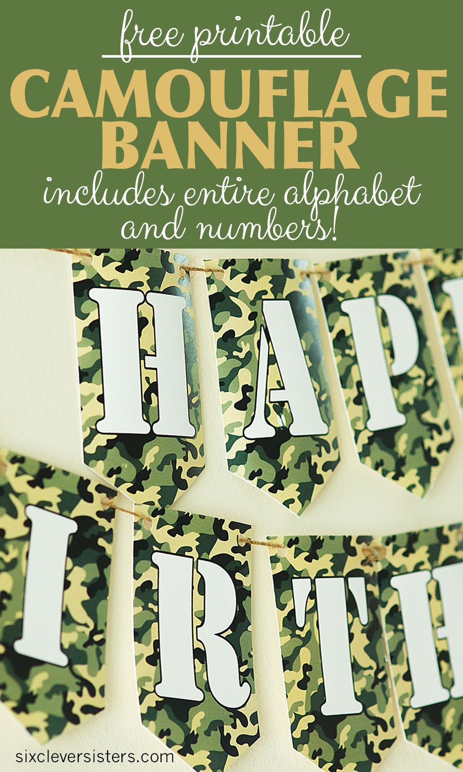 Camo Birthday Banner | Camo Banner | Camouflage Army Banner DIY | Army Birthday Banner DIY | Camo Banner Printable | Camo Banner Free | Camouflage Banner Printable | Camouflage Camo Banner Free Printable | Camouflage Camo Banner Printable | Camouflage Birthday Banner Free Printable #camo #camouflagebirthday #armybirthday