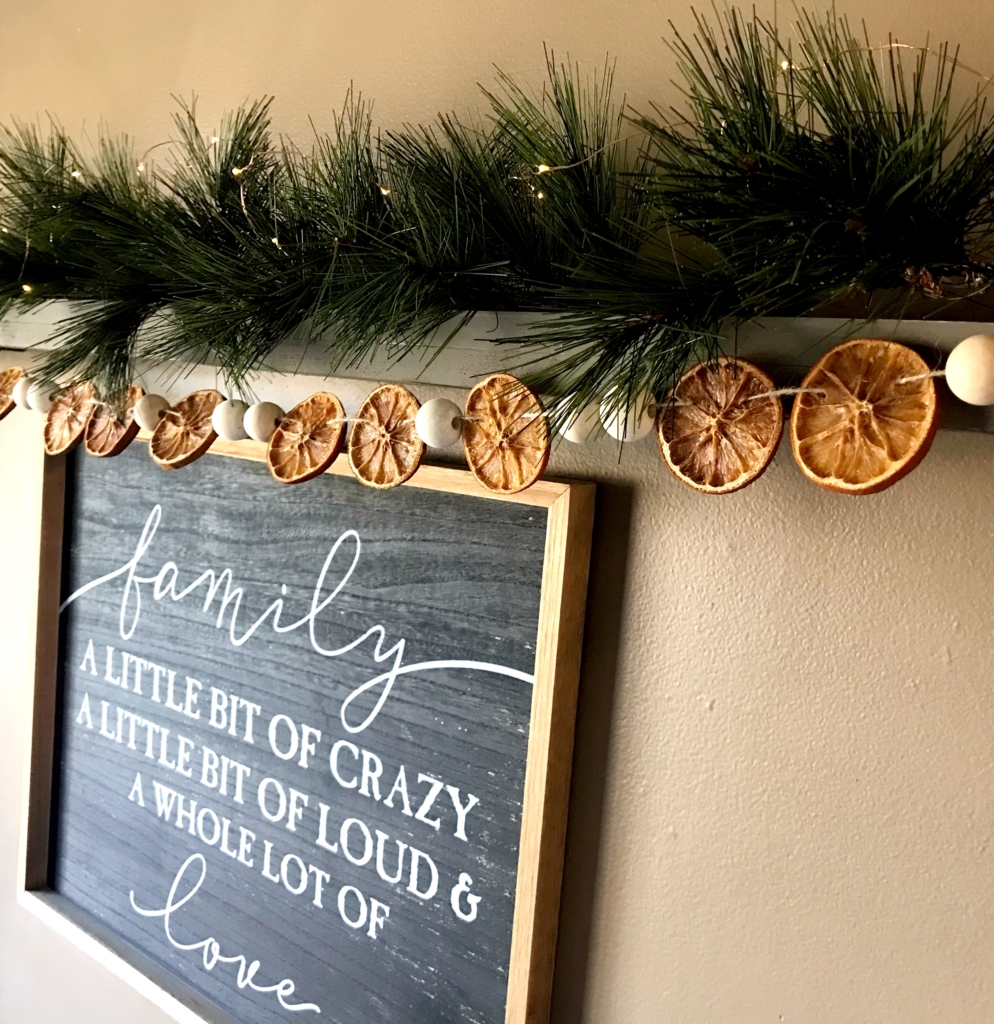 Orange Slice Garland | Farmhouse Decor | Dried Oranges | Dried Fruit | Dehydrated | Garland | Tassel | DIY Garland | Wood Bead | DIY Wood | Wood Bead Garland | Christmas Garland | Farmhouse | Home Decor | Easy Home Decor | Easy DIY Home | DIY Farmhouse | Six Clever Sisters