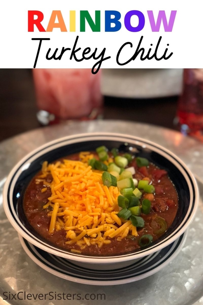 Turkey Chili | Easy Chili Recipe | Crockpot Recipe | Chili Recipe | Easy Chili Recipe | Rainbow Turkey Chili | This yummy and deep-flavored chili is sure to be a hit with anyone (and it has a crazy secret ingredient!) Find the recipe at SixCleverSisters.com