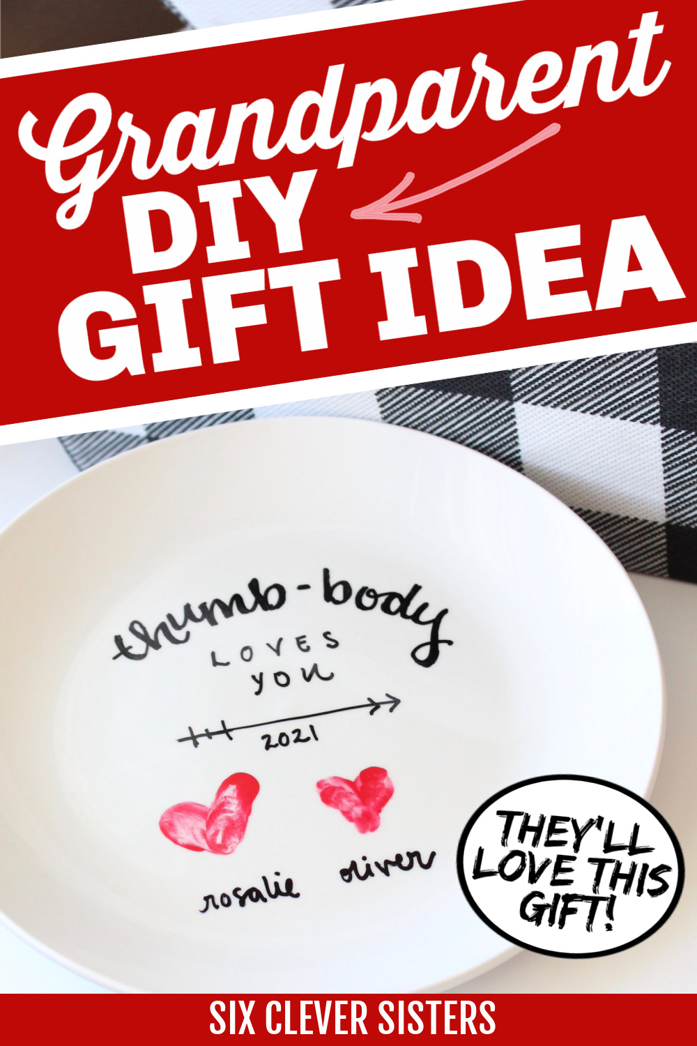 Grandparents Gift Idea | Grandparents Christmas Gift | Grandparents Day Craft | Grandma Gift Idea | Grandpa Gift Idea | Diy Gifts | DIY Valentines Gift | Sharpie Crafts | DIY Sharpie Craft | Easy Kids Craft | Six Clever Sisters