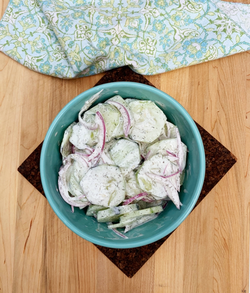 Cool & Creamy Cucumber Salad | Cucumber Side | Fresh Side | Summer Side | Summer Salad | Dill | Coleslaw | BBQ | Easy Summer Dish | Easy Side | Vegetable Side | Salad | Salad Recipe | Summer Recipe | Cook out | Six Clever Sisters