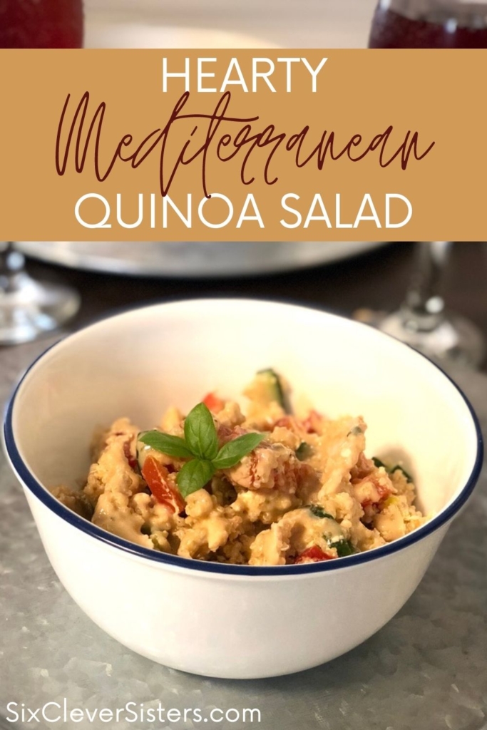 Mediterranean Quinoa Salad | Quinoa Bowl | Mediterranean Bowl | Quinoa Recipe | I love a hearty quinoa bowl and this creamy Mediterranean salad is a perfect blend of hearty and light and flavorful. Find the recipe at SixCleverSisters.com