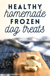 Healthy Homemade Dog Treats | Frozen Dog Treats | Healthy Dog Treats | Homemade Treats for my Dog | Blueberry Frozen Dog Treats | Peanut Butter Dog Treats | Easy Healthy Dog Treat Recipe | Looking for a healthy dog treat recipe for your pup? This one is a simple three-ingredient recipe with no added sugars and makes a tasty cool treat for your pup in the summer. Find the recipe at SixCleverSisters.com.