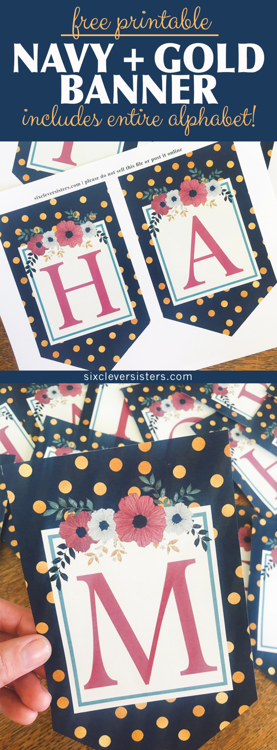 Free Printable Birthday Banner | Birthday Banner Letters | Happy Birthday | DIY Banner | Free Printable | Printable Alphabet | Alphabet Banner Free Printable | Download this printable birthday banner (+ entire alphabet!) to DIY a banner for your next event! {On the Six Clever Sisters blog}