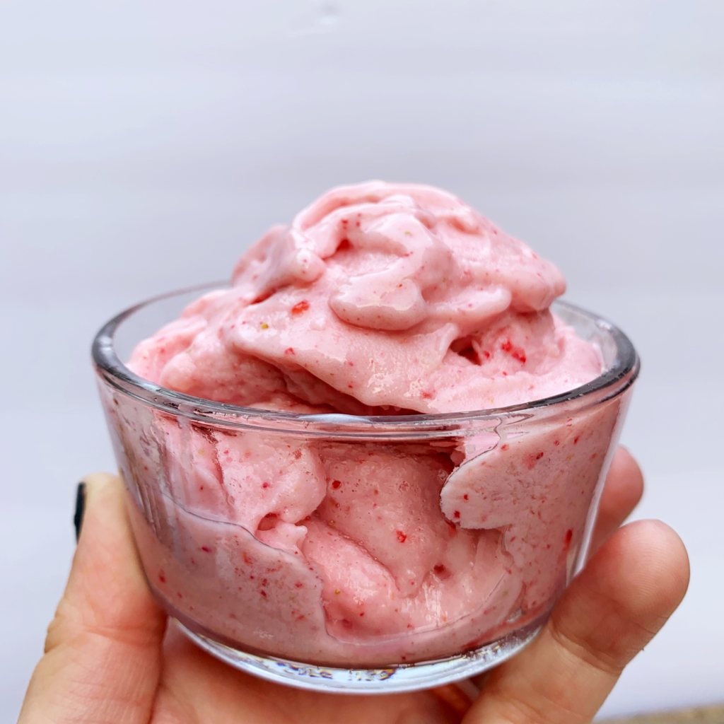 Easy Frozen Fruit Yogurt | Fresh Fruit | Frozen Fruit | Yogurt | Ice Cream | Peach | Blueberry | Strawberry | Cherry | Healthy Snack | Healthy Dessert | Low calorie | Diet | Low Fat | Summer Dessert | Summer | Ninja | Blender | Smoothie | Six Clever Sisters