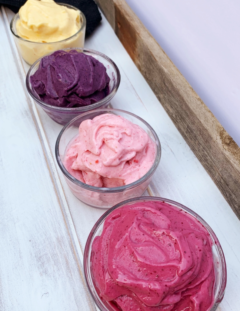 Easy Frozen Fruit Yogurt | Fresh Fruit | Frozen Fruit | Yogurt | Ice Cream | Peach | Blueberry | Strawberry | Cherry | Healthy Snack | Healthy Dessert | Low calorie | Diet | Low Fat | Summer Dessert | Summer | Ninja | Blender | Smoothie | Six Clever Sisters