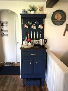 Coffee Bar | Furniture Renovation | DIY Coffee Bar | Coffee Bar Transformation | DIY Home Decor | DIY Beverage Bar | DIY Decor | Repurposed Furniture Project | Weekend Project | Check out my post on SixCleverSisters.com to find out how I transformed a small table into a beautiful coffee bar!