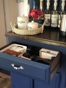 Coffee Bar | Furniture Renovation | DIY Coffee Bar | Coffee Bar Transformation | DIY Home Decor | DIY Beverage Bar | DIY Decor | Repurposed Furniture Project | Weekend Project | Check out my post on SixCleverSisters.com to find out how I transformed a small table into a beautiful coffee bar!