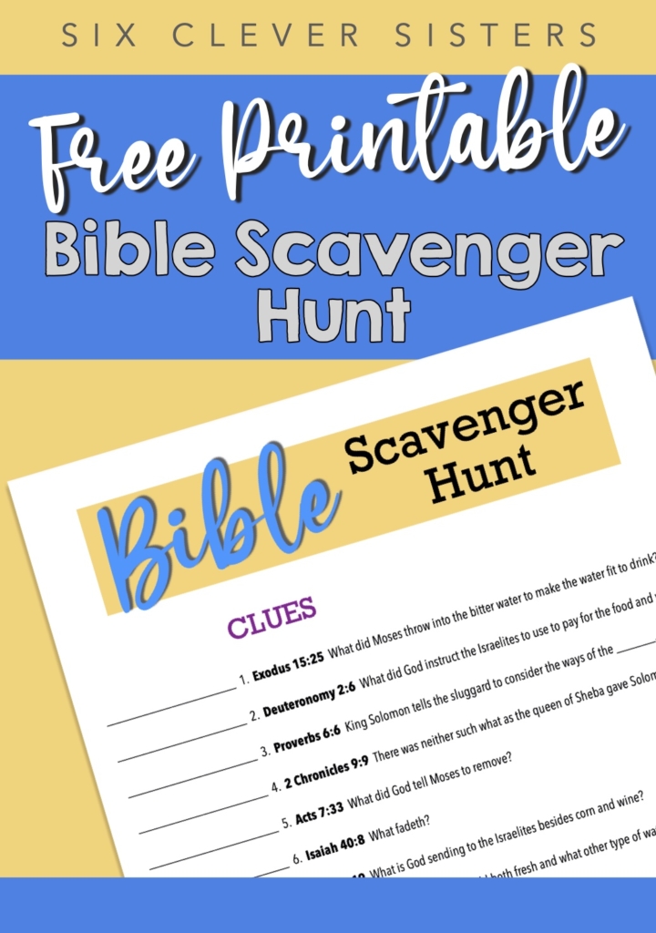 Free Printable | Youth Game | Youth Group | Church | Fellowship | Game | Scavenger Hunt | Bible Game | Bible Scavenger Hunt | King James | Scripture Game | Six Clever Sisters