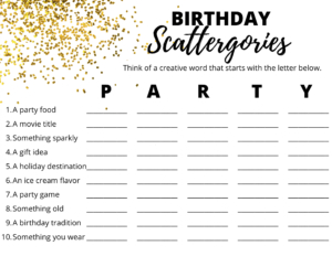 Birthday Game | Birthday Game Ideas | Birthday Game Activities | Free Printable Birthday Games | Printable Birthday Game | Free Printable Birthday Games for Adults | This fun, free printable birthday game is a great birthday activity! Download the free printable birthday game and have ready for your next birthday party! #birthday #freeprintable #printables #game #scattergories #ideas #fun #activities