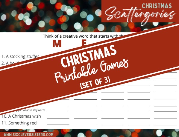 Printable Christmas Games | Printable Christmas Games for Families | Printable Christmas Games PDF | Free Printable Christmas Game | Christmas Scattergories Free Printable | Printable Christmas Games Free | Christmas A to Z Printable | Christmas Unscramble Game | Looking for some fun games for everyone to be a part of? These 3 free printable Christmas games add a lot of fun to any party! #christmas #games #printables #freeprintable #party