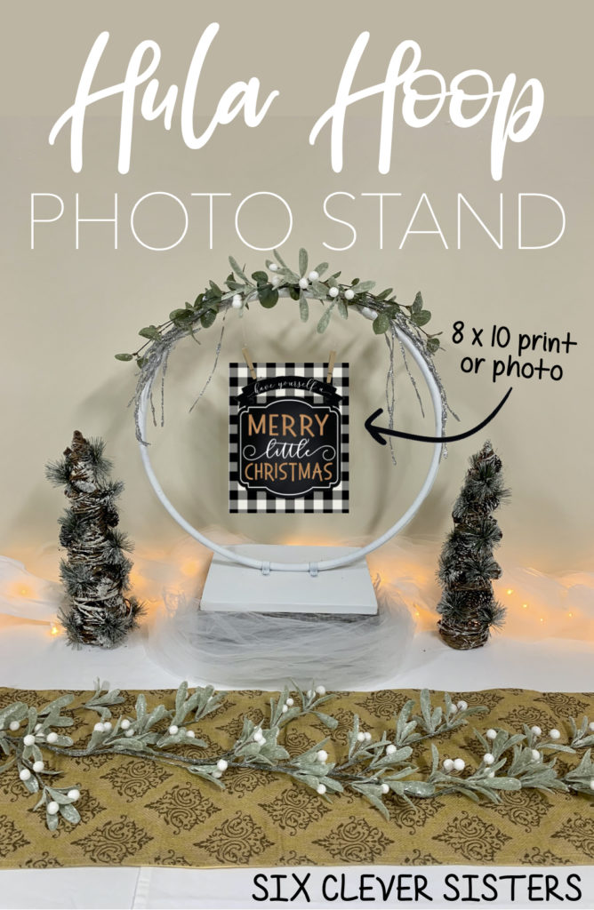 Hula Hoop Photo Stand | Shower | Bridal | Baby | Holiday | DIY Decor | Easy Decor | Photo Prop | Stand | Printables | Party Decor | Holiday Decor | Holiday Party | Large Decor | Large Decor | Six Clever Sisters