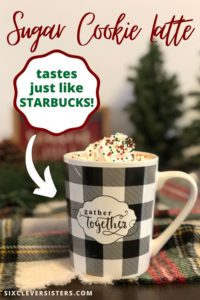 Copycat Recipe | Starbucks Iced Sugar Cookie Latte | Sugar Cookie Almondmilk Latte | Sugar Cookie Latte Recipe | Latte Recipe | Sugar Cookie Almondmilk Latte Recipe | Starbucks Latte | Starbucks Recipe | If you enjoyed this year's Starbucks holiday drink, the Iced Sugar Cookie Latte, you'll love this copycat recipe! SixCleverSisters.com