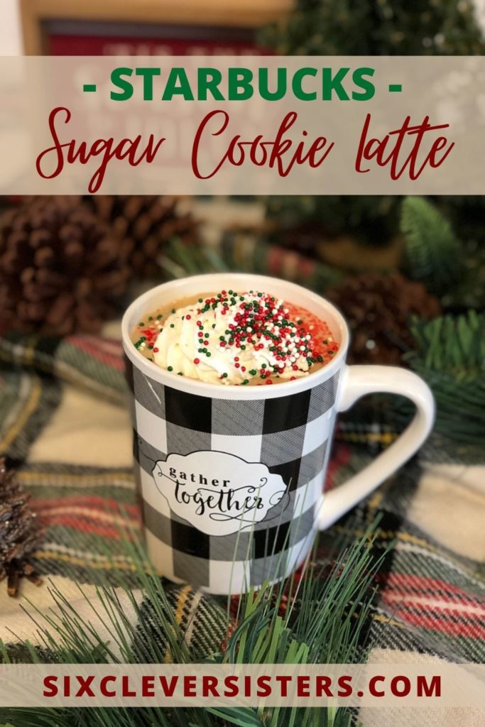 Copycat Recipe | Starbucks Iced Sugar Cookie Latte | Sugar Cookie Almondmilk Latte | Sugar Cookie Latte Recipe | Latte Recipe | Sugar Cookie Almondmilk Latte Recipe | Starbucks Latte | Starbucks Recipe | If you enjoyed this year's Starbucks holiday drink, the Iced Sugar Cookie Latte, you'll love this copycat recipe! SixCleverSisters.com