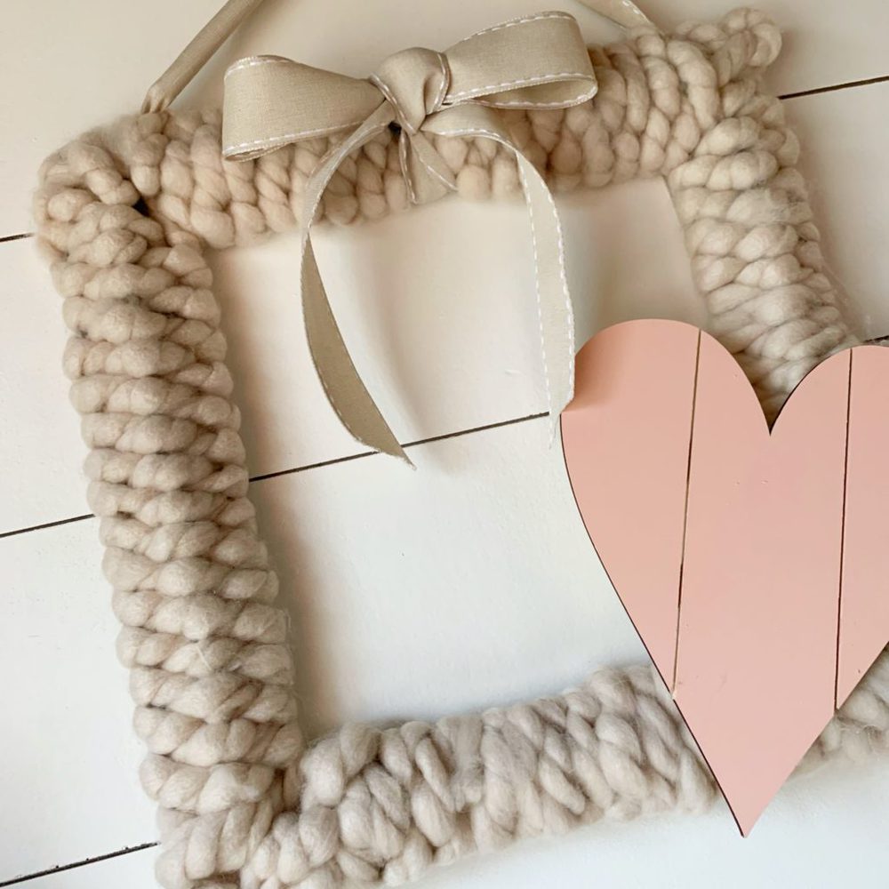 How to Make a Yarn Wreath | Square Wreath | Farmhouse | Front Door | Spring Wreath | Heart Wreath | Heart Decor | Baby Shower | Baby | Bridal | Bridal Shower | DIY Wreath | DIY Farmhouse | How to Make a Bow | Six Clever Sisters