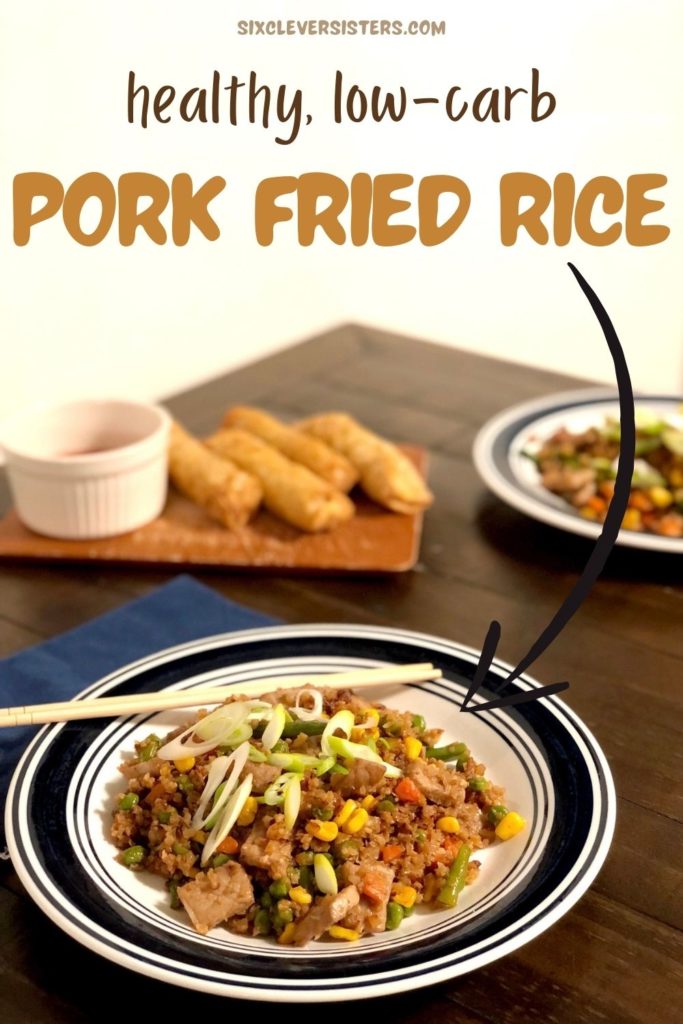 Low Carb Fried Rice | Low Carb Recipe | Healthy Dinner | Low Carb Recipe | Healthy Low Carb Fried Rice | Easy Weeknight Meal Recipe | This healthy and low-carb pork fried rice is a delicious and filling meal without all the carbs! Find the recipe at SixCleverSisters.com