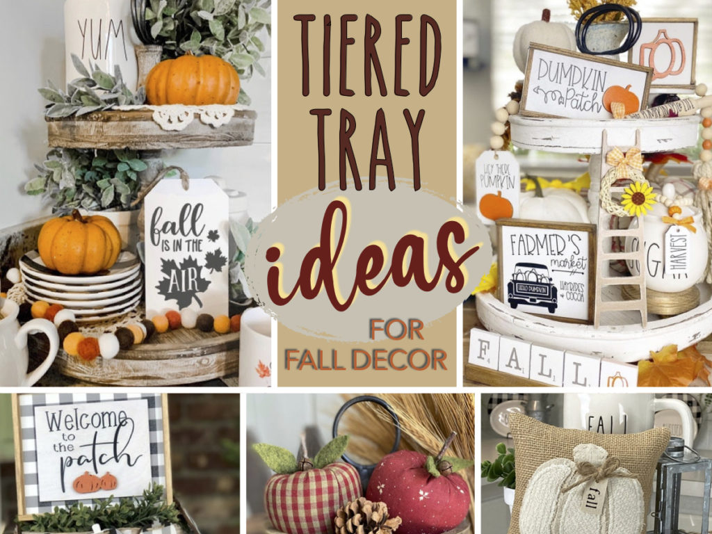 Tiered tray fall decor ideas | Fall Decor | DIY Fall | Farmhouse | Farmhouse Christmas | Farmhouse Fall | How to decorate for fall | Fall Decorations | Autumn Decor | Tiered Tray | Pumpkin Decor | Apple Decor | Burlap | Rae Dunn | Six Clever Sisters