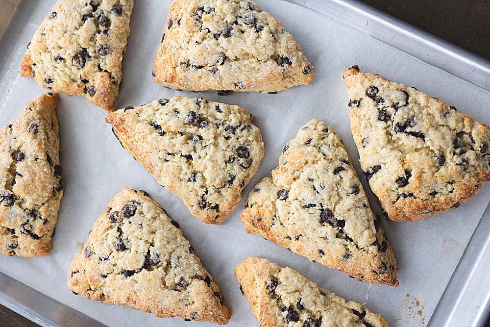 Chocolate Chip Scones Recipe | Easy Scones Recipe | Chocolate Chip Scones no buttermilk | Moist Scone Recipe | Scones with sour cream | The BEST Chocolate Chip Scones - easy recipe on the Six Clever Sisters blog!