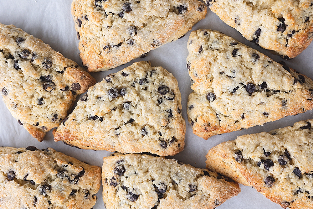 Chocolate Chip Scones Recipe | Easy Scones Recipe | Chocolate Chip Scones no buttermilk | Moist Scone Recipe | Scones with sour cream | The BEST Chocolate Chip Scones - easy recipe on the Six Clever Sisters blog!