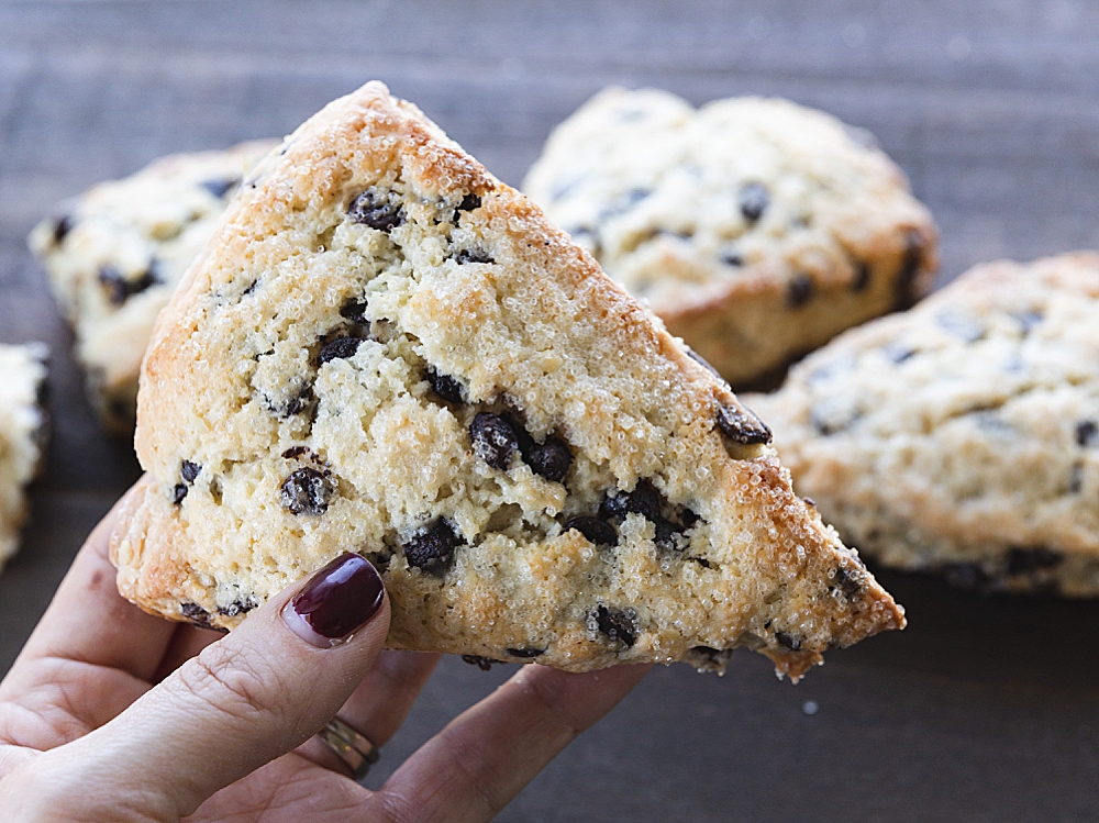 Chocolate Chip Scones Recipe | Easy Scones Recipe | Chocolate Chip Scones no buttermilk | Moist Scone Recipe | Scones with sour cream | The BEST Chocolate Chip Scones - easy recipe on the Six Clever Sisters blog!