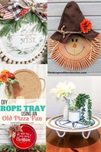 Pizza Pan Crafts | Dollar Tree Crafts | Easy Decor | Home Decor | Christmas Gift Idea | These pizza pan crafts are a great gift idea and don't cost much money or take up a lot of your time! Find them all at SixCleverSisters.com