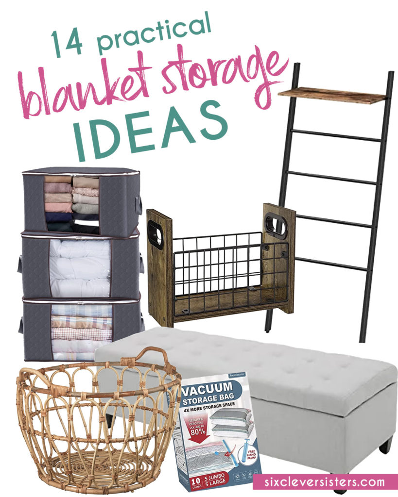 Blanket storage ideas | Practical blanket storage ideas | Blanket Storage living room | Practical ideas for storing blankets during and after winter on the Six Clever Sisters blog!