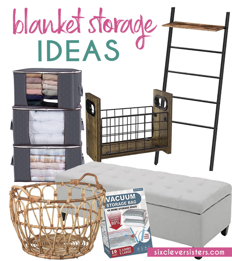 Blanket storage ideas | Practical blanket storage ideas | Blanket Storage living room | Practical ideas for storing blankets during and after winter on the Six Clever Sisters blog!