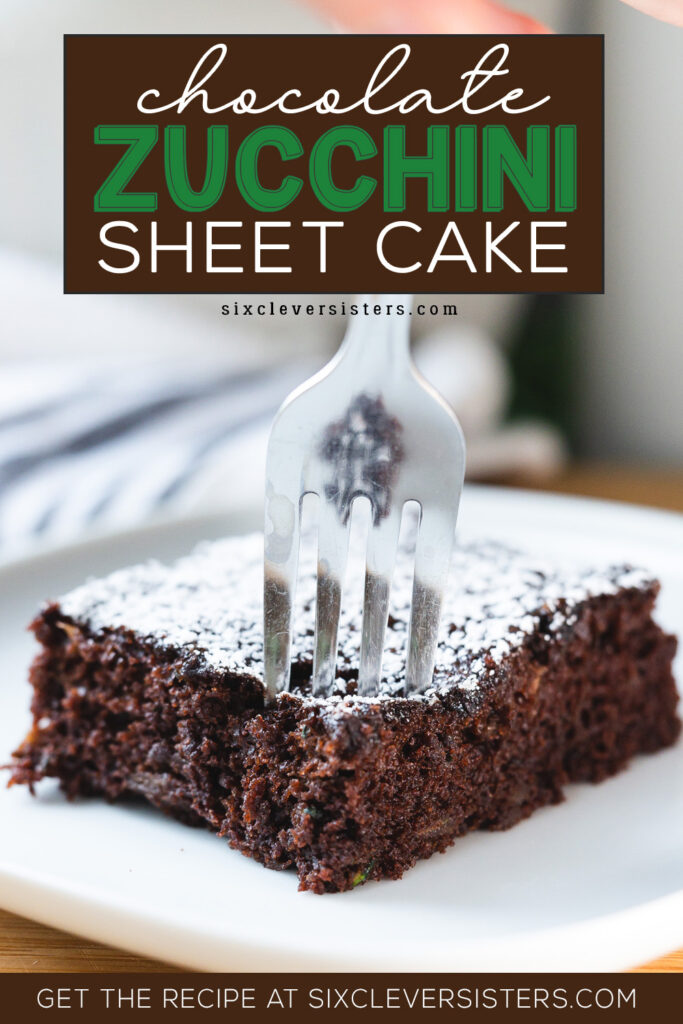 Chocolate Zucchini Sheet Cake | Chocolate Zucchini Bread | Easy Zucchini Recipes | Sheet Cake Recipes | Find this Chocolate Zucchini Cake recipe at Six Clever Sisters!