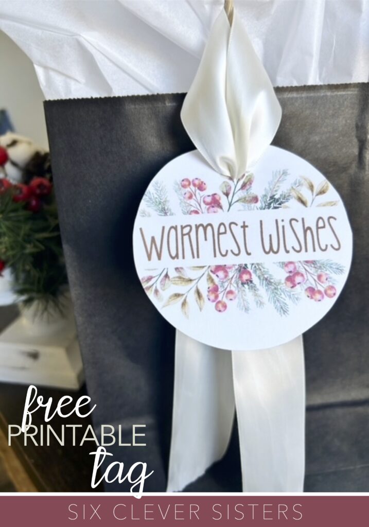 Round Christmas Tag | Christmas Printable | Free Printable Tag | Cmas Tag free | DIY Christmas | How to Wrap a Gift | Tag for a Gift bag | Pretty Christmas Tag | Six Clever Sisters