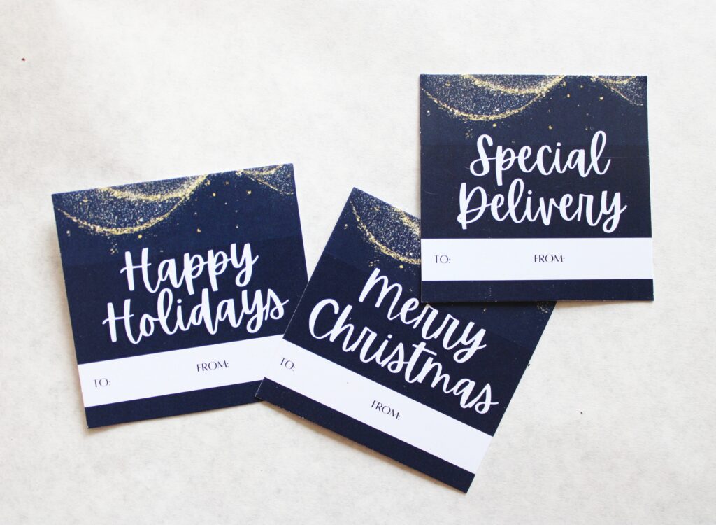 navy gold Christmas tags