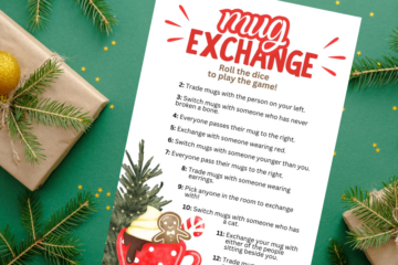 free printable Christmas exchange game | mug exchange game | roll the dice exchange game