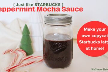 Peppermint Mocha | Copycat Starbucks | Starbucks Drink | Peppermint Latte | Starbucks Peppermint Latte | Mint Mocha Latte | Starbucks Recipe | Copycat Recipes | Make your own Peppermint Mocha Lattes at home this season with these easy syrup recipe at SixCleverSisters.com