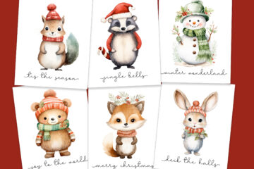 Woodland Animals Christmas Prints | Woodland Animals Christmas Pictures | Woodland Christmas Art for Kids | Woodland Christmas Decorating Ideas | 6 PDF's size 8x10 available on the Six Clever Sisters site!