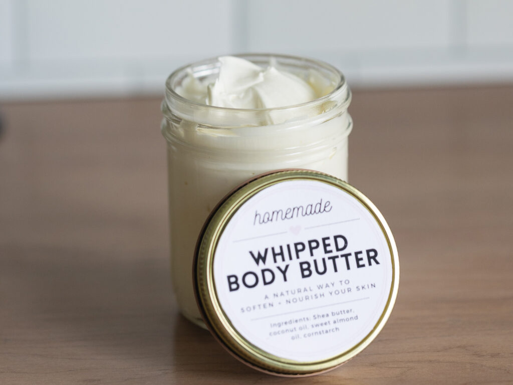 Homemade Whipped Body Butter with free Canva label template | Homemade Body Butter Recipe non-greasy | Homemade Body Butter Whipped Non Greasy | Simple recipe at Six Clever Sisters!