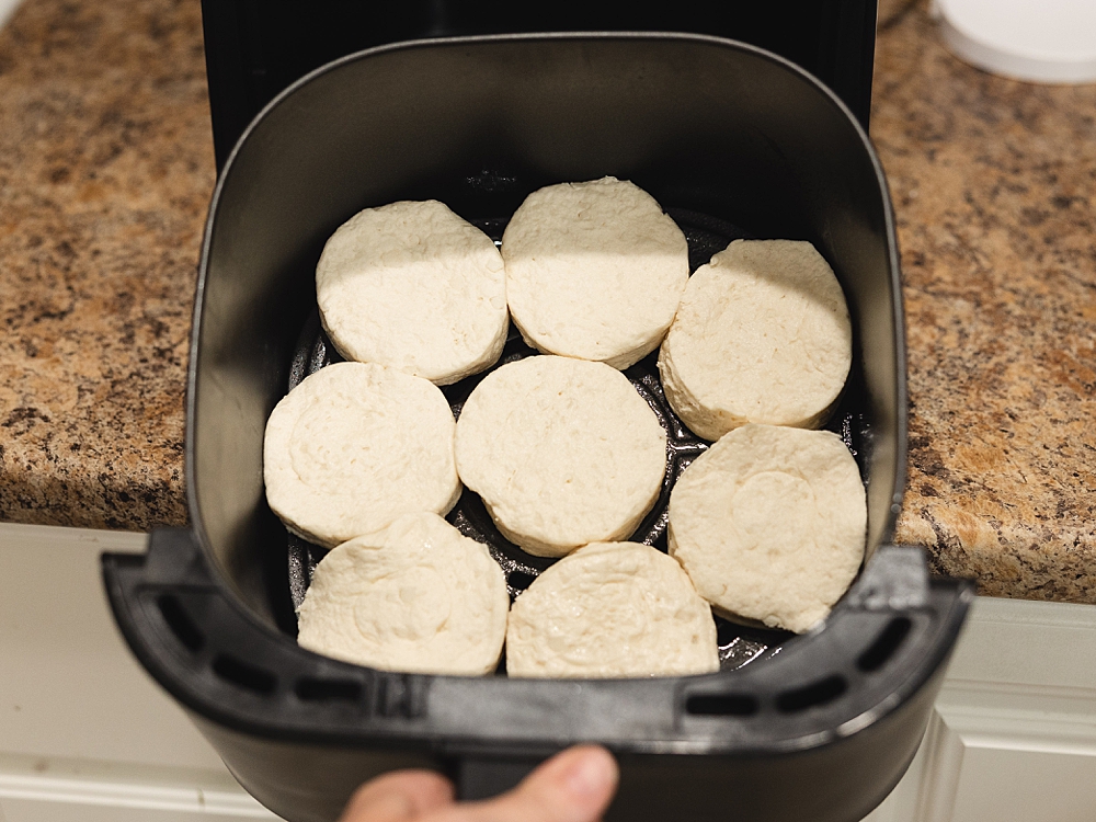 Canned biscuits in air fryer | refrigerated biscuits in air fryer | how to air fry biscuits | canned biscuits air fryer | canned biscuits in the air fryer | Simple steps with photo instructions at Six Clever Sisters!