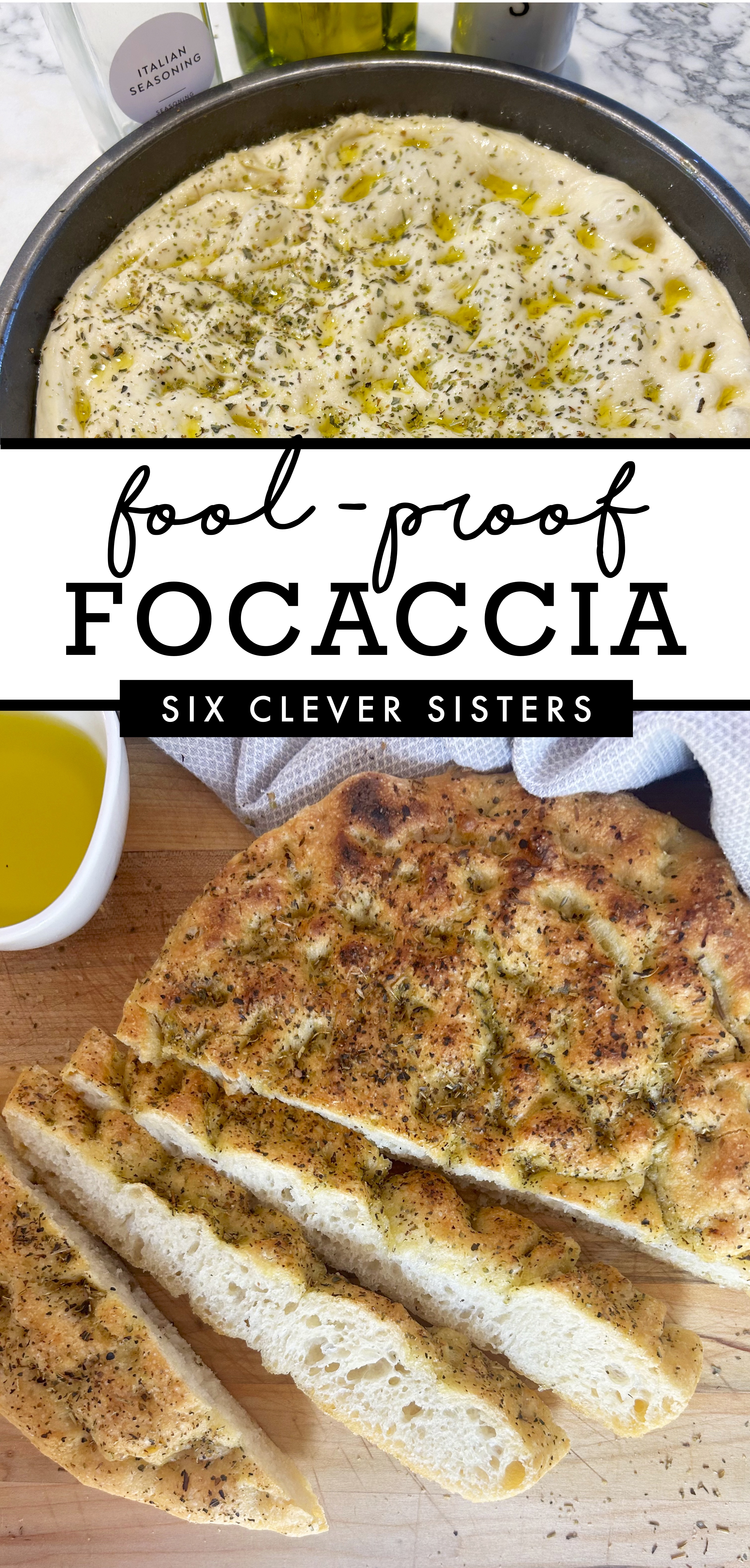 Best focaccia recipe | Easy Focaccia | Bread recipes | Bread | Crusty Bread | Bread for beginners | Bread recipes homemade | Bread recipes easy | focaccia | focaccia bread recipe | Six Clever Sisters