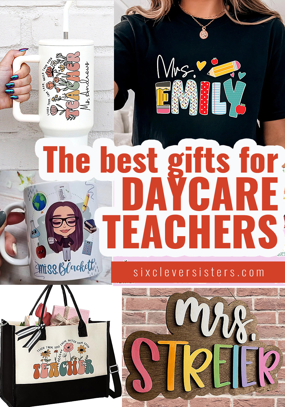 The Best Christmas Gifts for Daycare Teachers | Gift Ideas for Daycare Teachers | Christmas Gifts for Daycare Providers | A long list of ideas for gifts for daycare teachers on the Six Clever Sisters website!