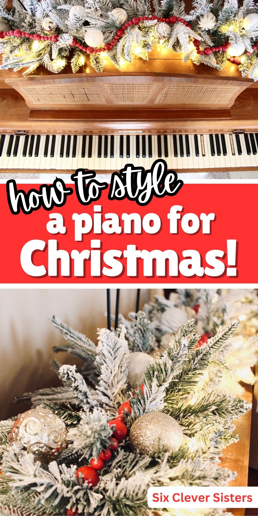 decorating a piano for Christmas 