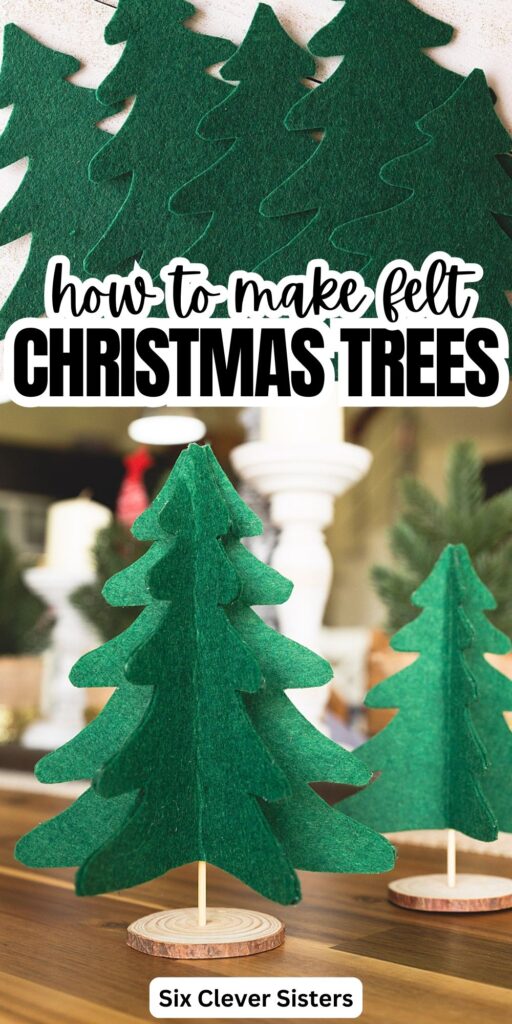 DIY Felt Christmas Trees | DIY Rustic Felt Christmas Trees | Felt Christmas Trees DIY | How to make DIY Rustic Felt Christmas Trees | Felt Christmas Decorations DIY Trees | Free printable template and step-by-step photo instructions for felt Christmas trees are on the Six Clever Sisters blog!