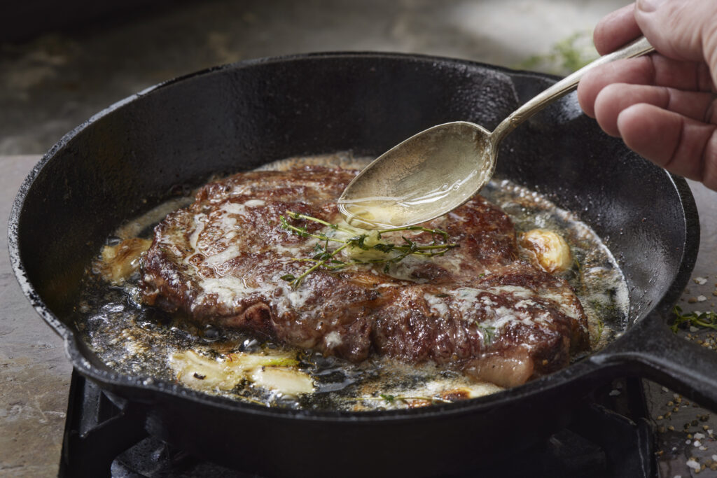 Pan Searing Beef Eye Rib Steak with Garlic, Butter and Thyme